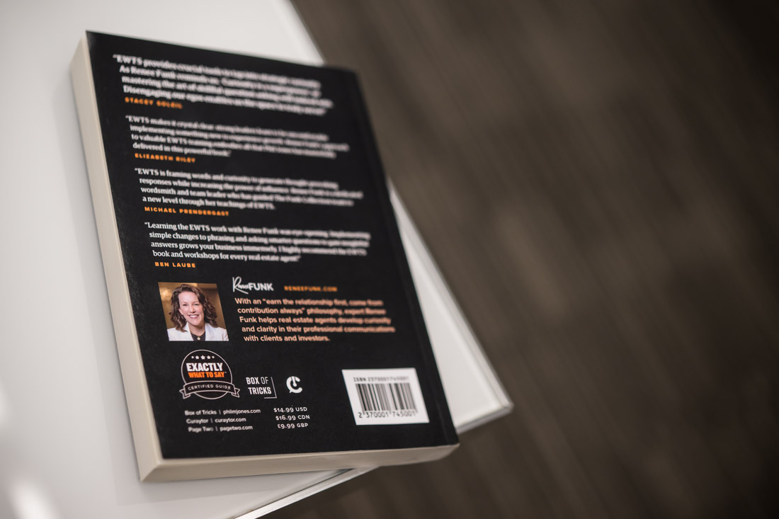Back cover of the Exactly What to Say custom edition book with Renee Funk bio