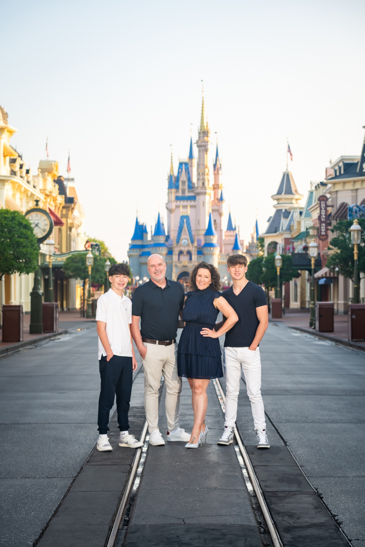 The Funk family on Main Street U.S.A. in front of Cinderella Castle at the Magic Kingdom