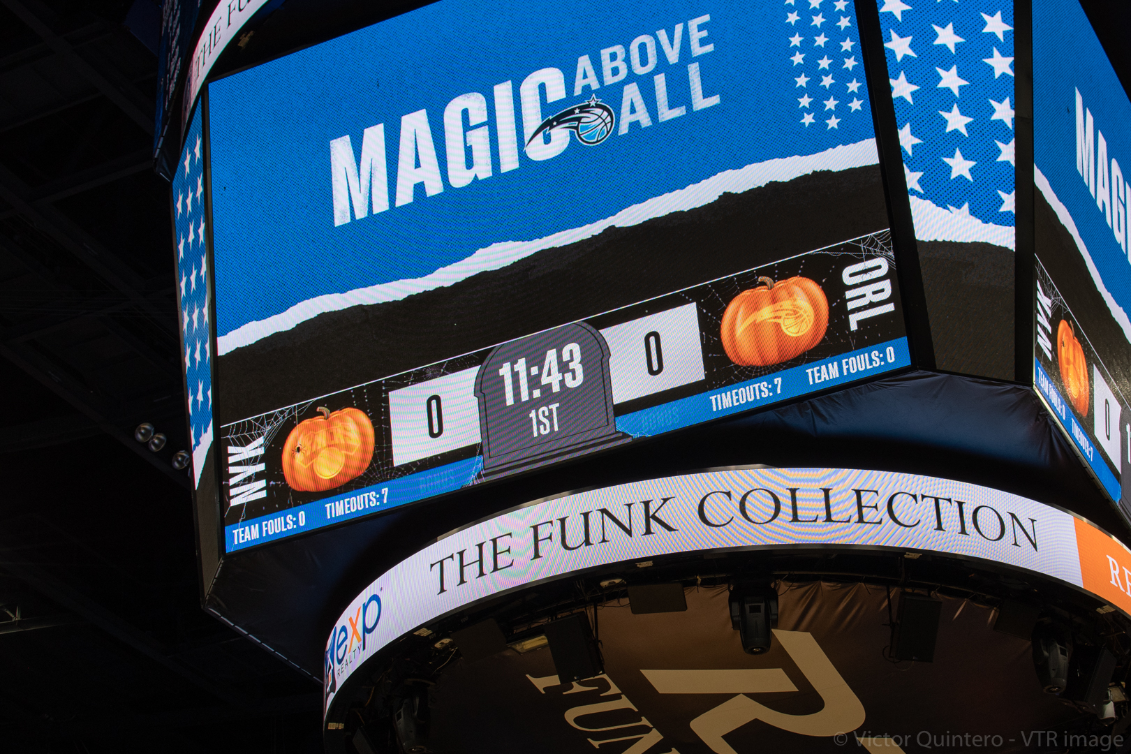 The Funk Collection logo on the Amway Center jumbotron during a Magic game.